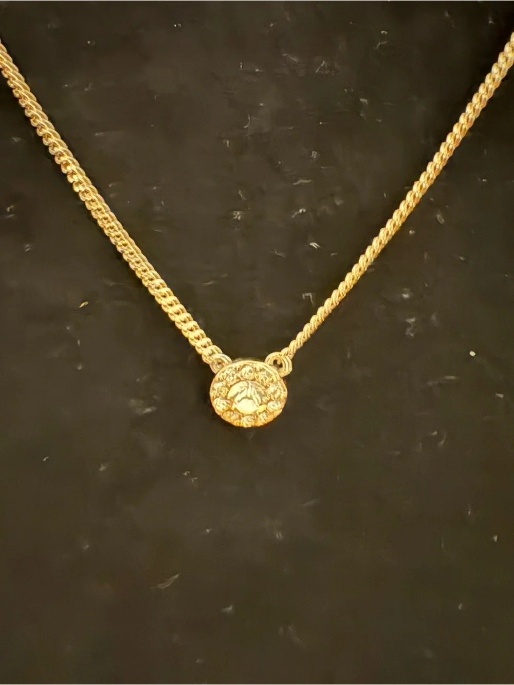 Vintage Givenchy Gold Tone Crystal Halo Solitaire Pendant Necklace
